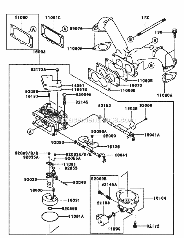 Kawasaki Fh721v-Bs24 Carburetor Diagram and Parts List for M54-KW 53AI8CT4050 Cub Cadet Sprayer